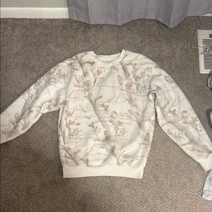 Beige Camo Patterned Crewneck Sweater